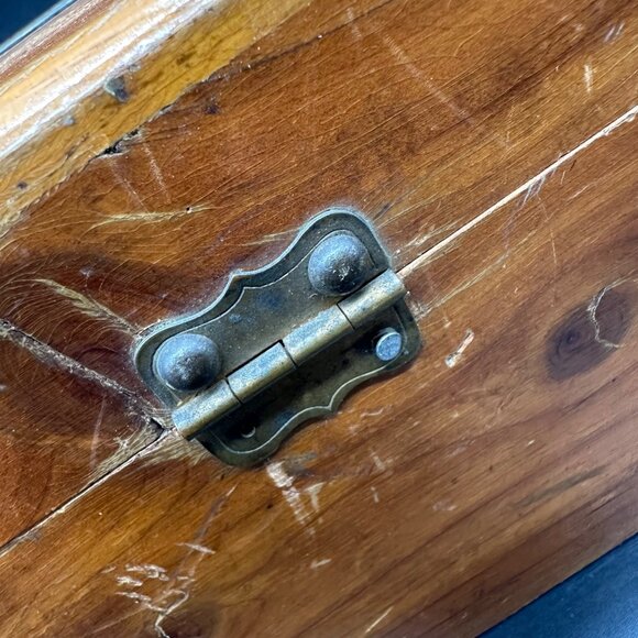 Vintage Wooden Jewelry Box Mirror Blue Lining McGraw Box Co USA Retro Cedar READ - Picture 10 of 15